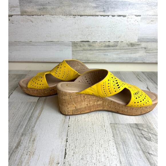 Cato Women's 11 Comfort Goldenrod Cork Wedge Slip-On Laser Cut Summer Sandals - Picture 7 of 9